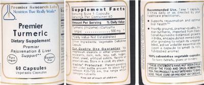 Photo of the Premier Research Labs Premier Turmeric label