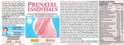 Photo of the ProCaps Laboratories Prenatal Essentials label