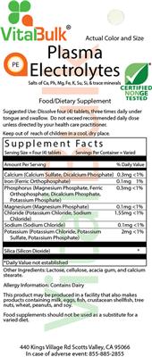 Photo of the VitalBulk Plasma Electrolytes label
