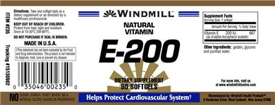 Photo of the Windmill Natural Vitamin E-200 label