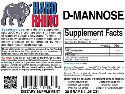 Photo of the Hard Rhino D-Mannose label