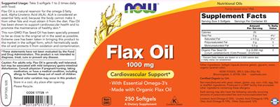 Photo of the NOW Flax Oil 1000 mg label