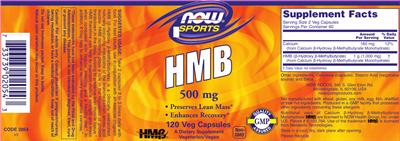 Photo of the NOW Sports HMB 500 mg label