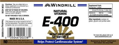 Photo of the Windmill Natural Vitamin E-400 label