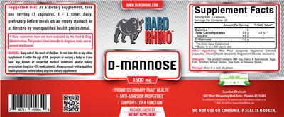 Photo of the Hard Rhino D-Mannose 1500 mg label