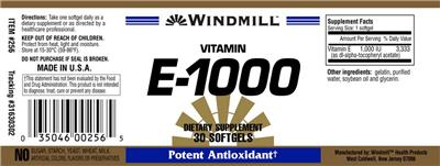 Photo of the Windmill Vitamin E-1000 label