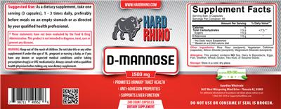 Photo of the Hard Rhino D-Mannose 1500 mg label