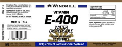 Photo of the Windmill Vitamin E-400 Water Dispersible label
