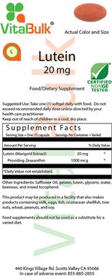Photo of the VitalBulk Lutein 20 mg label