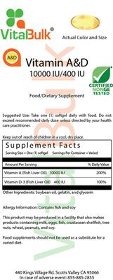 Photo of the VitalBulk Vitamin A&D 10000 IU/400 IU label
