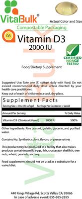 Photo of the VitalBulk Vitamin D3 2000 IU label