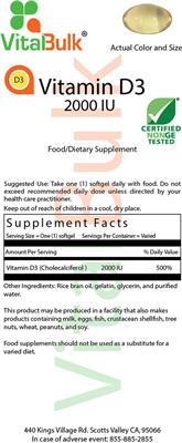 Photo of the VitalBulk Vitamin D3 2000 IU label