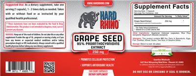 Photo of the Hard Rhino Grape Seed 95% Proanthocyanidins Extract 250 mg label