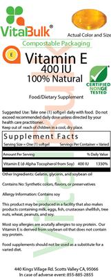 Photo of the VitalBulk Vitamin E 400 IU label