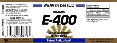 Photo of the Windmill Vitamin E-400 label