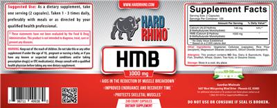 Product label for HMB 1000 mg