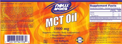 Photo of the NOW Sports MCT Oil 1000 mg label