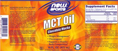 Photo of the NOW Sports MCT Oil Chocolate Mocha label