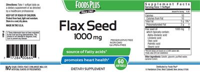 Photo of the Foods Plus Flax Seed 1000 mg label
