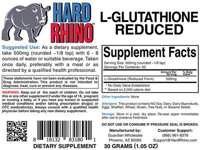 Photo of the Hard Rhino L-Glutathione Reduced label