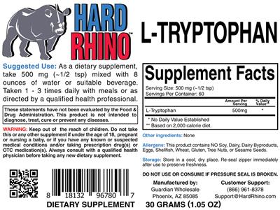 Photo of the Hard Rhino L-Tryptophan label