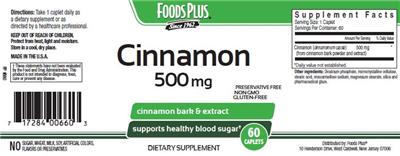Photo of the Foods Plus Cinnamon 500 mg label