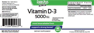 Photo of the Foods Plus Vitamin D-3 5000 IU label