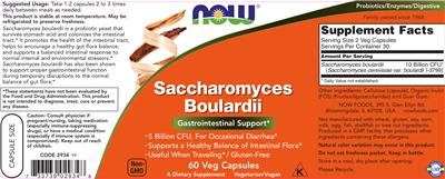 Photo of the NOW Saccharomyces Boulardii label