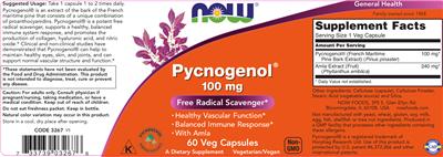 Photo of the NOW Pycnogenol 100 mg label