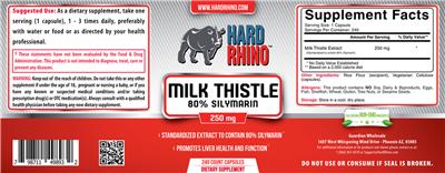 Photo of the Hard Rhino Milk Thistle 250 mg label