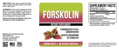 Photo of the Infiniti Creations Forskolin 250 mg daily label