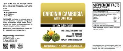 Photo of the Infiniti Creations Garcinia Cambogia With 60% HCA 1600 mg daily label