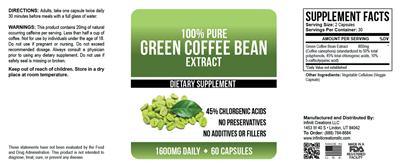 Photo of the Infiniti Creations 100% Pure Green Coffee Bean Extract label
