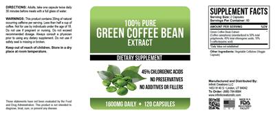 Photo of the Infiniti Creations 100% Pure Green Coffee Bean Extract label
