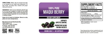 Photo of the Infiniti Creations 100% Pure Maqui Berry label