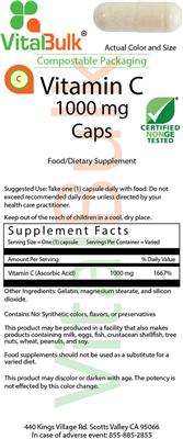 Photo of the VitalBulk Vitamin C 1000 mg Caps label