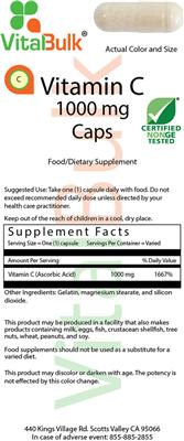 Photo of the VitalBulk Vitamin C 1000 mg Caps label