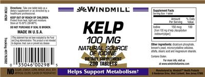 Photo of the Windmill Kelp 100 mg label
