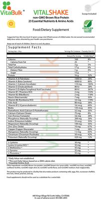 Photo of the VitalBulk VitalShake label