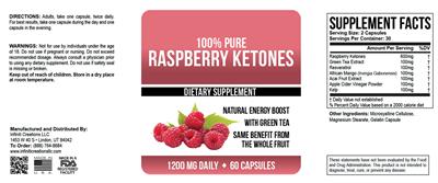 Photo of the Infiniti Creations 100% Pure Raspberry Ketones 1200 mg daily label