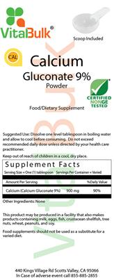 Photo of the VitalBulk Calcium Gluconate 9% Powder label