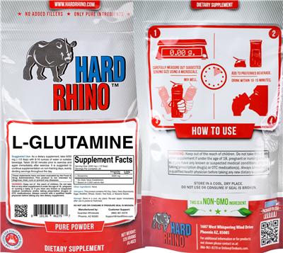 Photo of the Hard Rhino L-Glutamine label