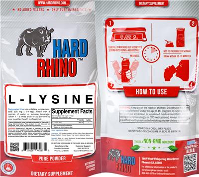 Photo of the Hard Rhino L-Lysine label