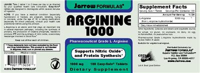 Photo of the Jarrow Formulas Arginine 1000 mg label