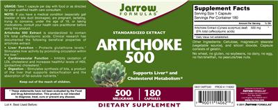 Photo of the Jarrow Formulas Artichoke 500 mg label