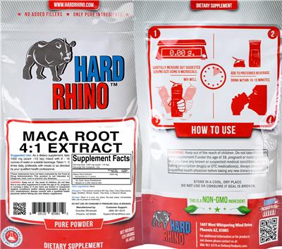 Photo of the Hard Rhino Maca Root 4:1 Extract label