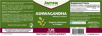 Photo of the Jarrow Formulas Ashwagandha 225 mg label