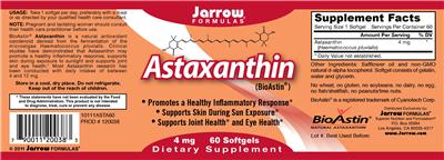 Photo of the Jarrow Formulas Astaxanthin 4 mg label
