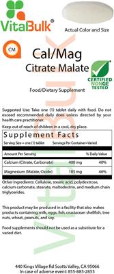 Photo of the VitalBulk Cal/Mag Citrate/Malate label