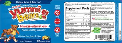 Photo of the Hero Nutritionals Yummi Bears Echinacea+Vitamin C+Zinc label